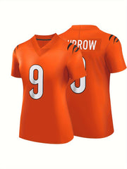 Women's Orange American Football Jersey V neck Breathable T-shirt