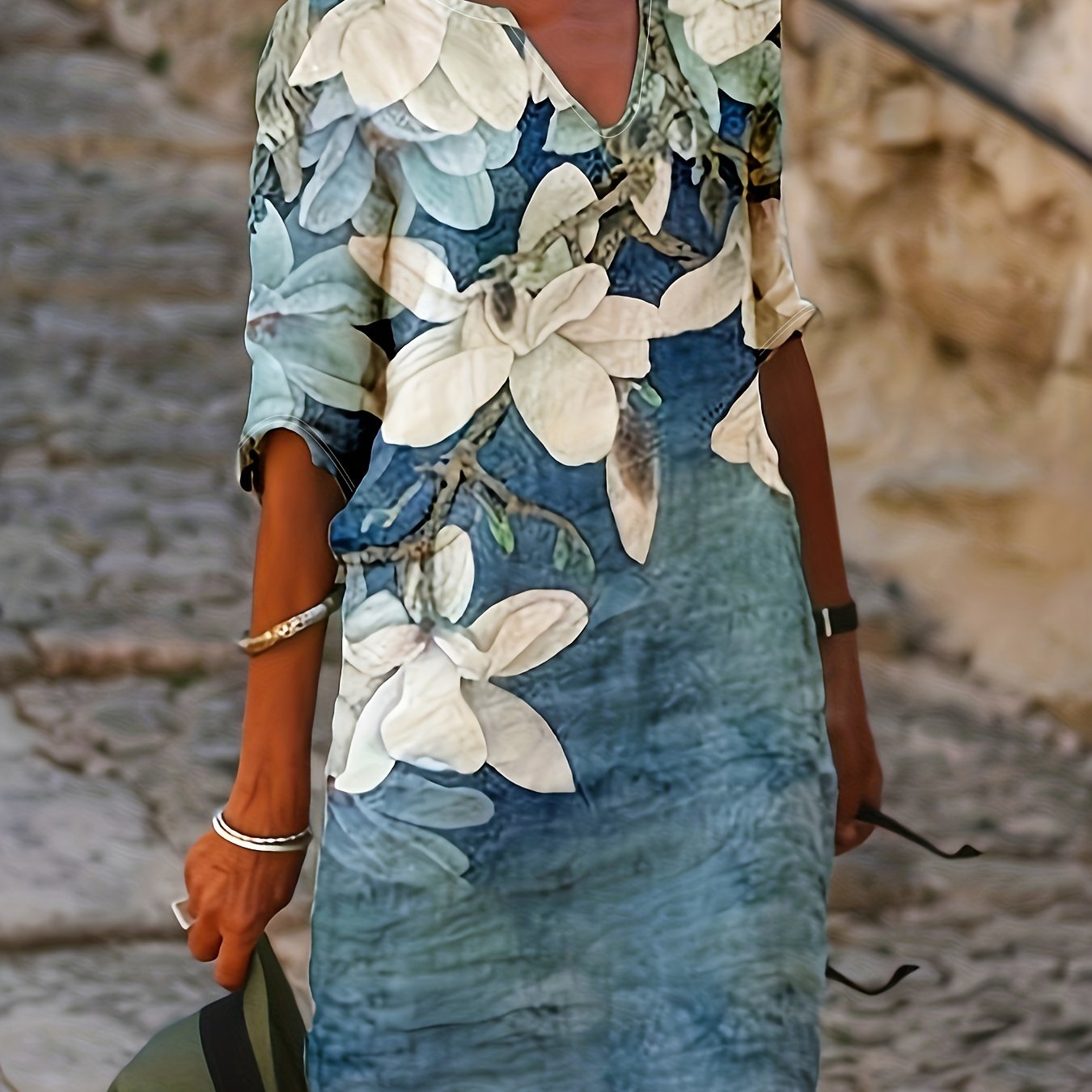 Floral Print Dress V Neck Short Sleeve Dress Casual Every Dress