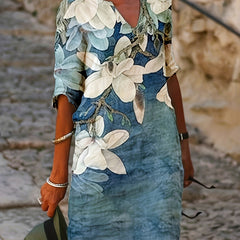 Floral Print Dress V Neck Short Sleeve Dress Casual Every Dress
