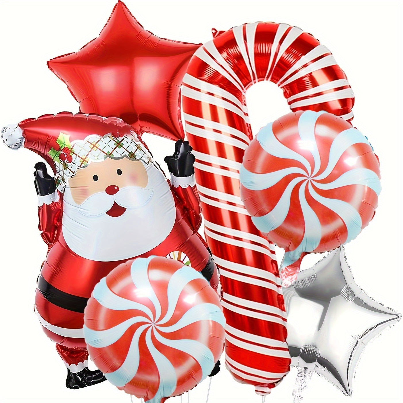 Christmas Foil Balloons 6pcs Set Santa Claus Candy Jar Red Party Decor