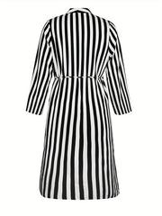 Stripe Print Long Sleeve V Neck Dress