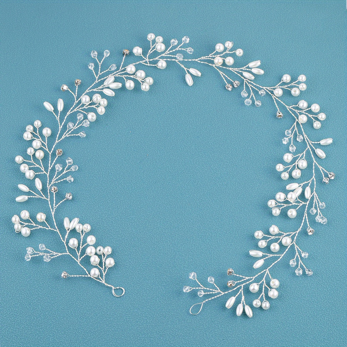 Silver Bridal Headpiece Faux Pearl Crystal Hair Accessories