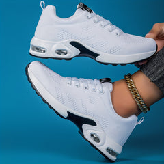 Women's Air Cushion Sneakers Flying Woven Running Shoes Lace Up