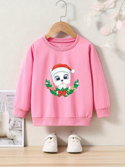 Christmas Cartoon Dog Pattern Crew Neck Long Sleeve Sweatshirt For Girls Kids