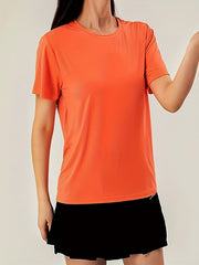 Solid Crew Neck Short Sleeve T shirts Quick Drying Moisture Wicking Breathable