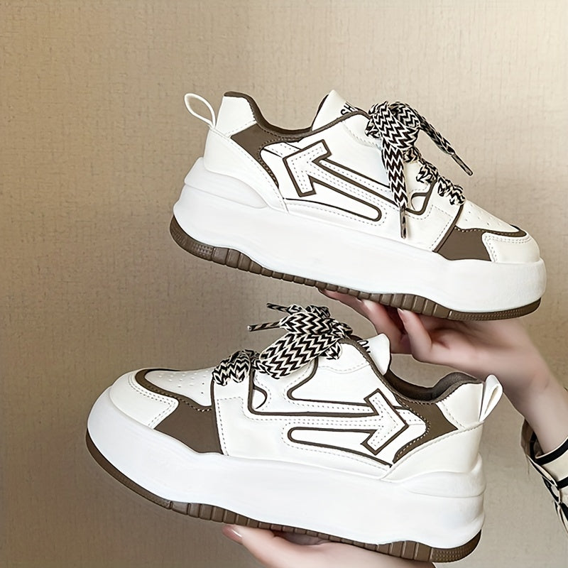 Women's Colorblock Casual Sneakers Low Round Toe Lace Up Shoes