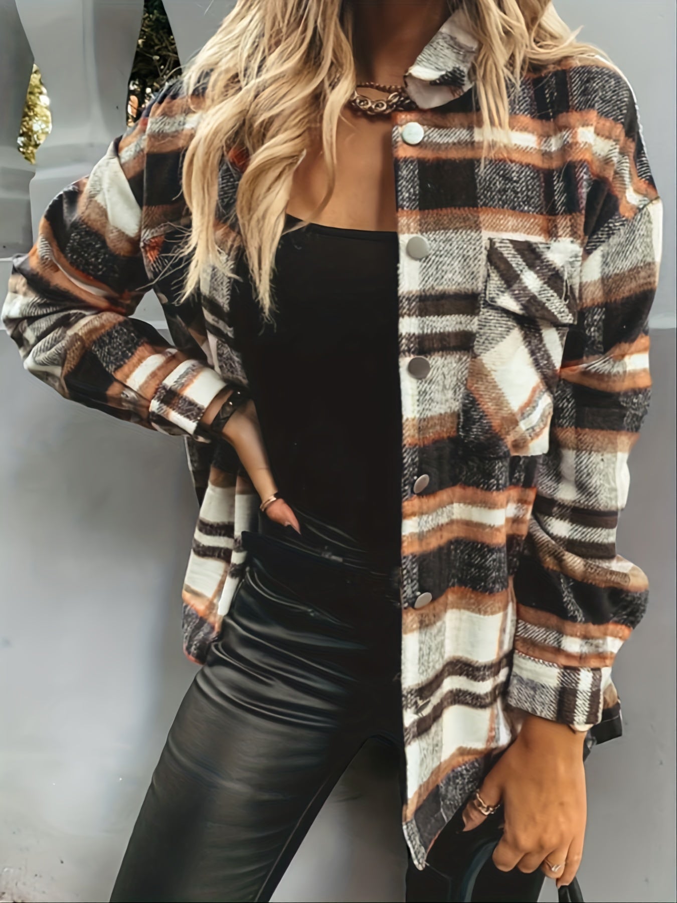 Plaid Shirt Jacket Button Up Casual Plaid Shacket Women's Clothing