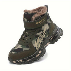 Boy's High Top Camo Hiking Boots Plush Lining Warm Non Slip