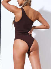 Ribbed One Shoulder Yoga Bodysuit Sleeveless Jumpsuit