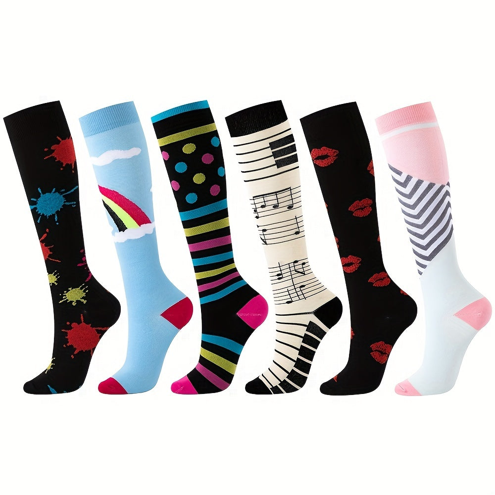 6 Pairs Compression Knee High Socks for Running and Cycling