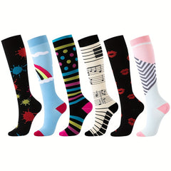 6 Pairs Compression Knee High Socks for Running and Cycling