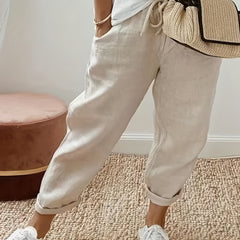 Solid Drawstring Pants with Dual Pockets Women's Clothing