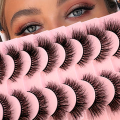 10 Pairs 3D Mink Natural False Lashes Soft Cross Wispy Eyelash Extension