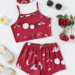 Girls Rainbow Moon Pajamas Set with Cami Top & Shorts