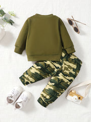 Baby Boy's Contrast Long Sleeve Top & Camo Pants Set