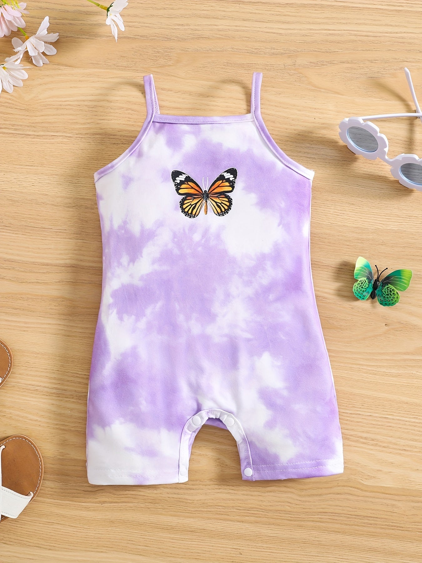Baby Girl's Butterfly Graphic Summer Cami Rompers