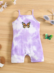 Baby Girl's Butterfly Graphic Summer Cami Rompers