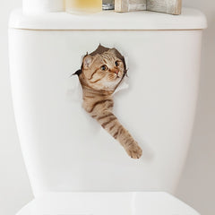 Cartoon Cat Toilet Sticker Bathroom Decoration Waterproof Art Wall Sticker