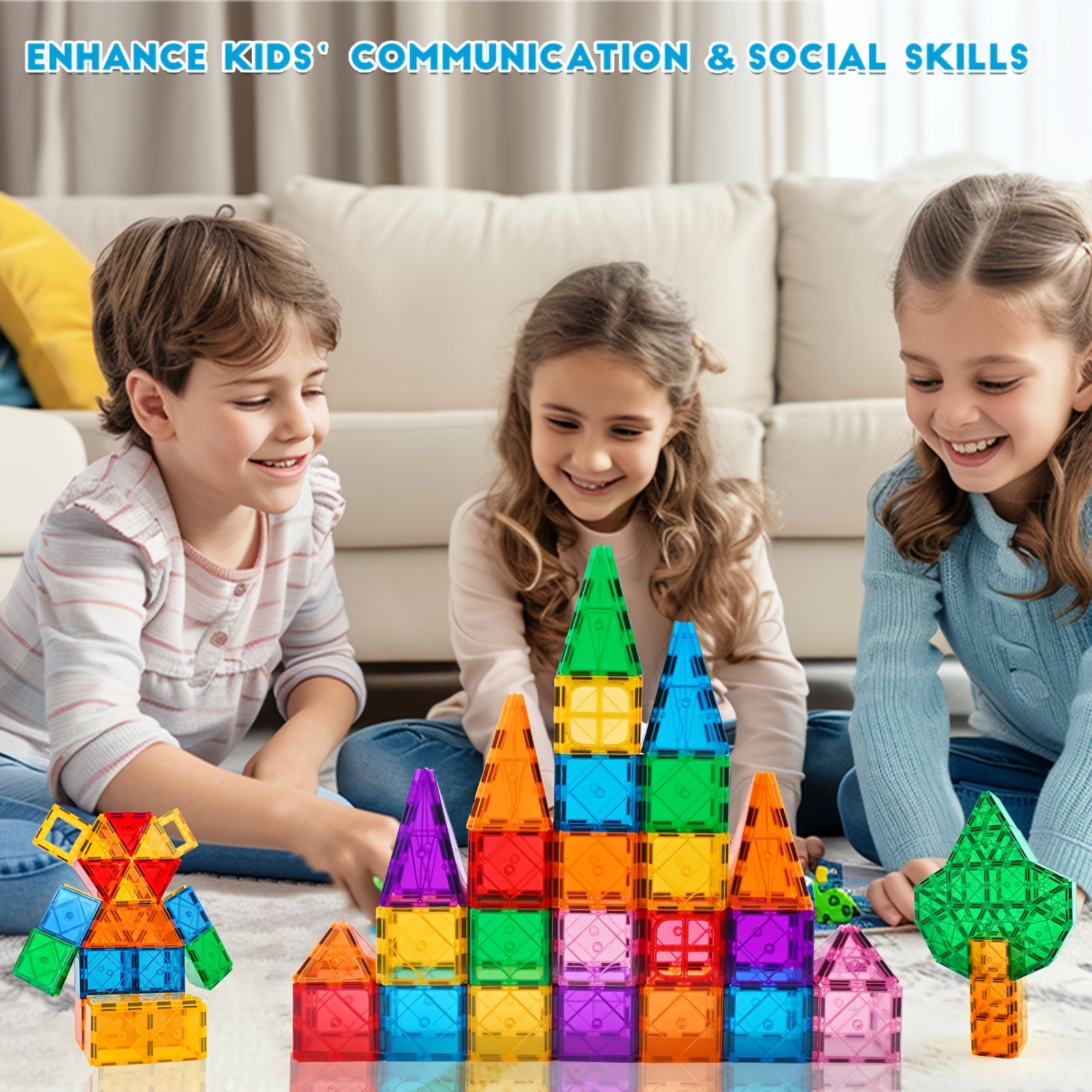 95pcs Magnetic Tiles Building Blocks 3D Playboards 2 Cars Toy
