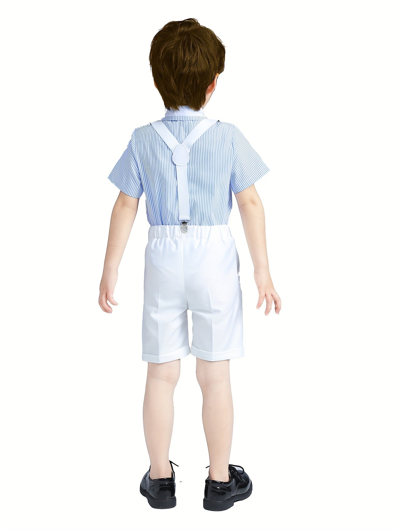 Boys Striped Shirt & Overalls Set with Bow Tie