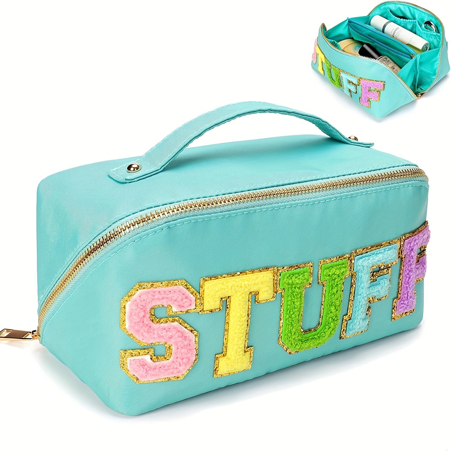 Large Capacity Travel Cosmetic Bag For Women Letter Patch Makeup Bag Waterproof