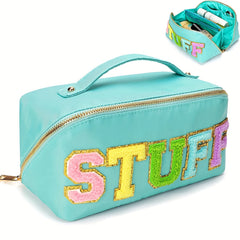 Large Capacity Travel Cosmetic Bag For Women Letter Patch Makeup Bag Waterproof