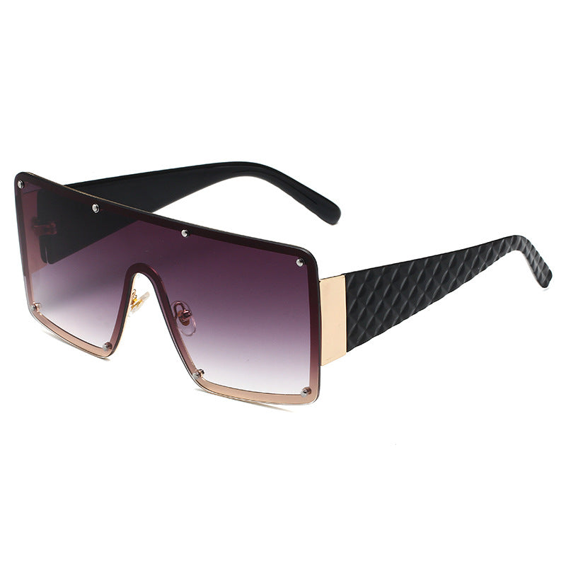 Oversized Square One Piece Sunglasses Cyber Punk Gradient Metal Eyeglasses