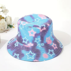 Pentagram Tie Dye Reversible Bucket Hat Unisex Sunscreen Couple Fisherman Cap