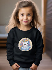 Girls Unicorn Pattern Crew Neck Sweatshirt For Spring Fall