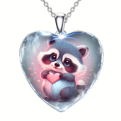 Little Raccoon's Love Animal Detail Heart Pendant Necklace Gift