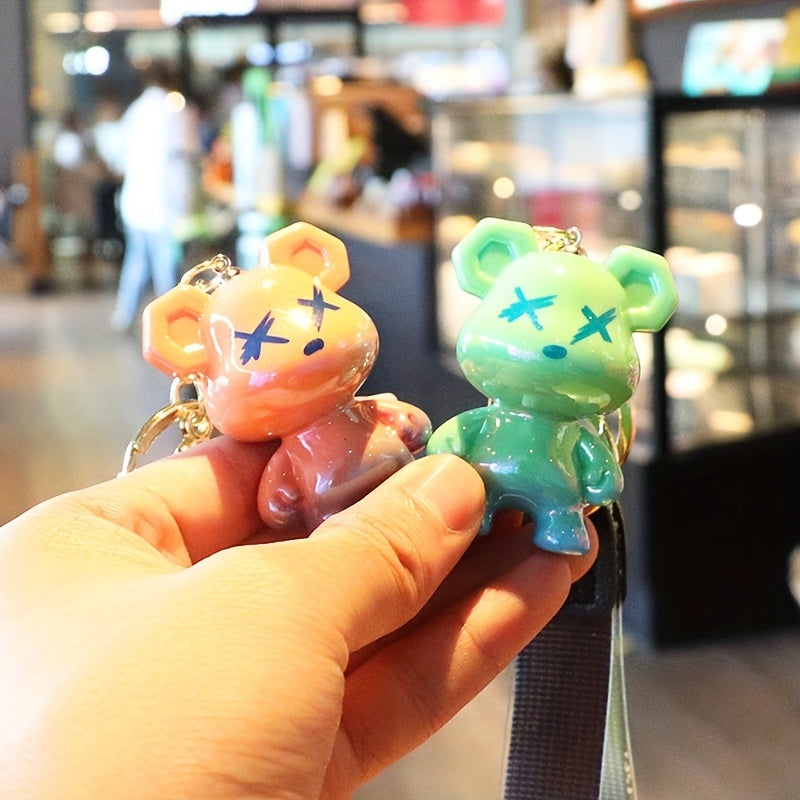 Resin Gradient Bear Keychain Key Chain Small Ornament Gift