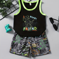 Boys Girls Casual Dinosaur Tank Top & Shorts Set for Summer