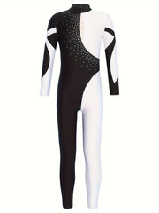 Girls Colorblock Gymnastics Leotard Jumpsuit Romper
