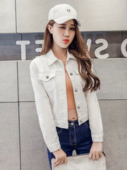 Flap Pockets Denim Jackets Long Sleeves Single Breasted Button Lapel