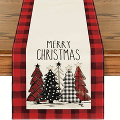 Plaid Christmas Tree Linen Table Runner