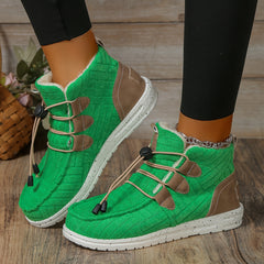 Plush Lined Thermal Flat Snow Boots Non Slip Fall Winter Warm Shoes