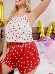 Heart Print Camisole & Shorts Plus Size Pajama Set for Women