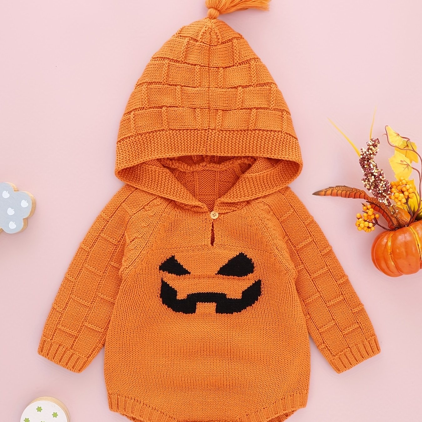 Baby Knitted Triangle Bodysuit Long Sleeve Hooded Onesie Coat Halloween Cosplay