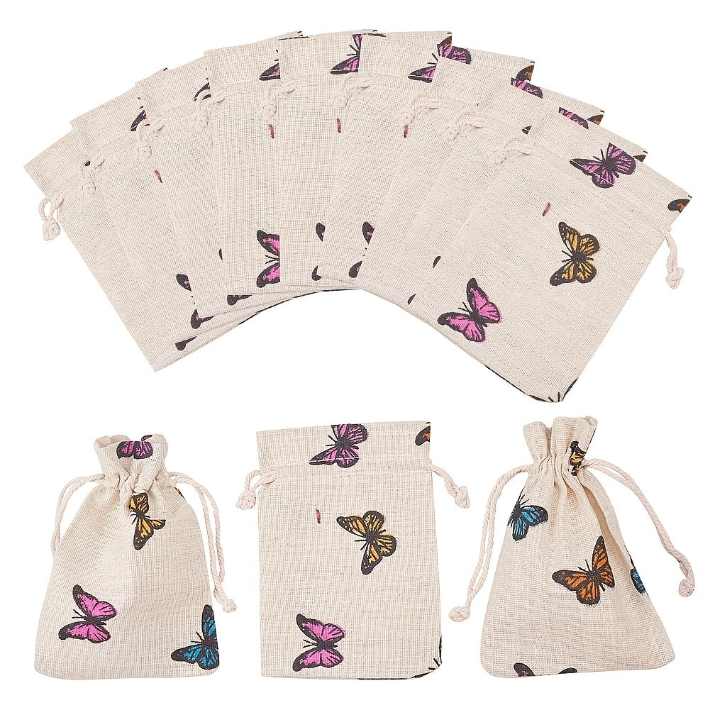 50pcs Poly Polyester Drawstring Gift Bags Butterfly Print 14x10cm