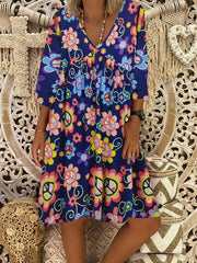 Women's Plus Floral Print V Neck Dress
