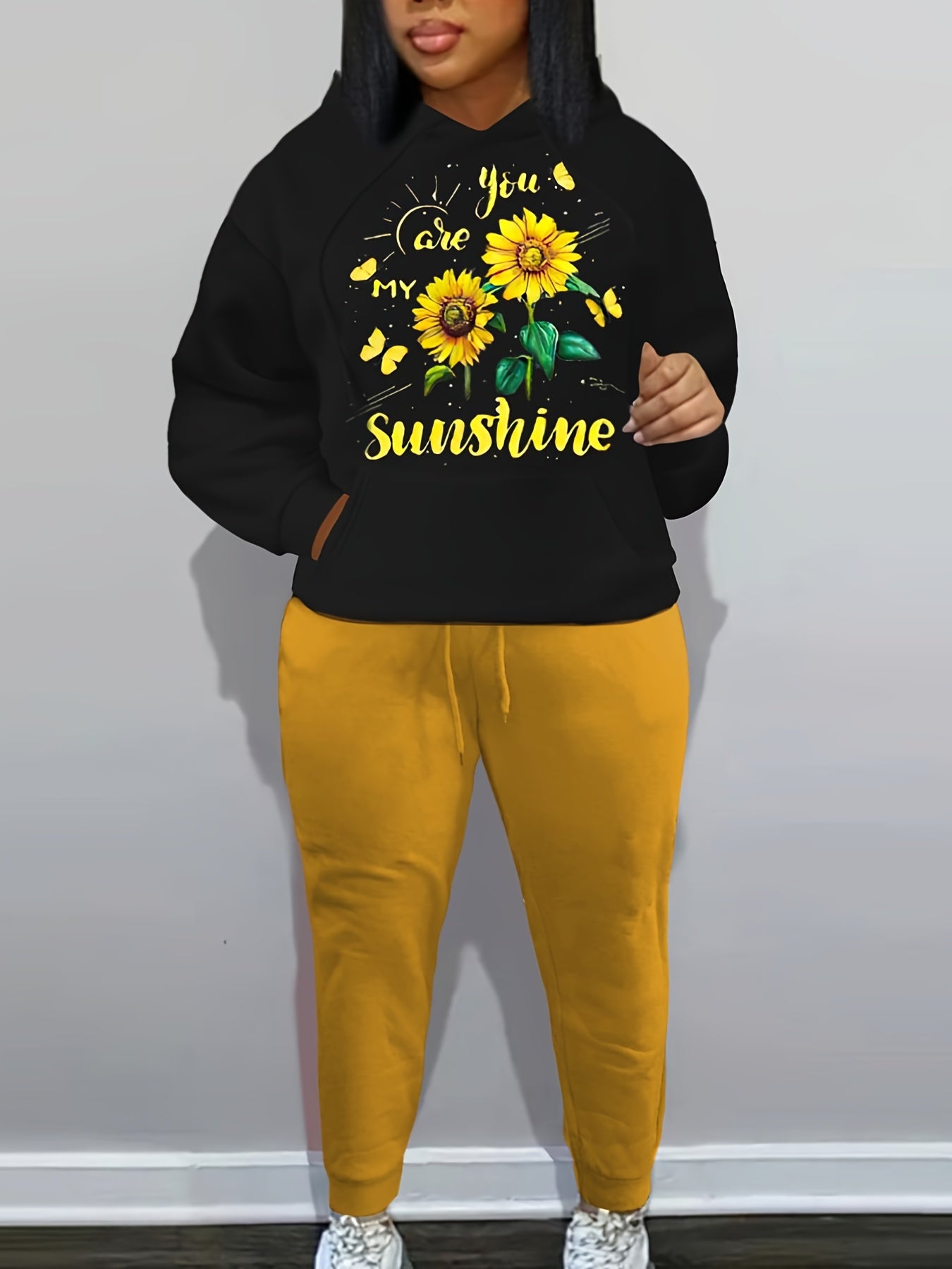 Women's Sunflower Hoodie & Solid Pants 2 Piece Set