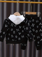 Boys Letter Print Top Coat Pants Set Spring Autumn Suit