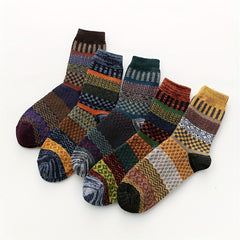 5 Pairs Thick Wool Mid-Calf Socks, Men Women, Autumn Winter
