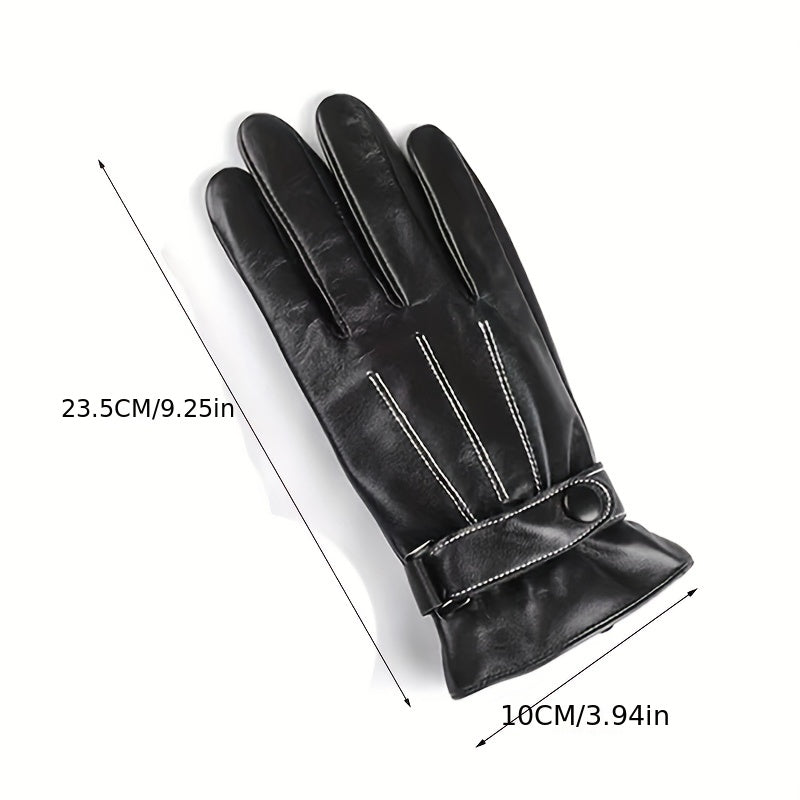 Men's Winter Leather Plus Velvet Touch Screen Gloves Waterproof Windproof