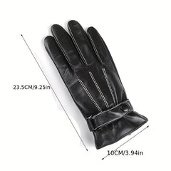 Men's Winter Leather Plus Velvet Touch Screen Gloves Waterproof Windproof