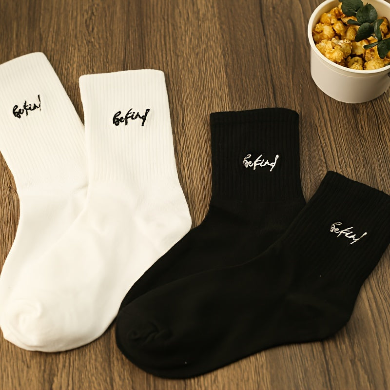 Women's 6 Pairs Letter Pattern Socks Comfy & Breathable Mid Tube Stockings