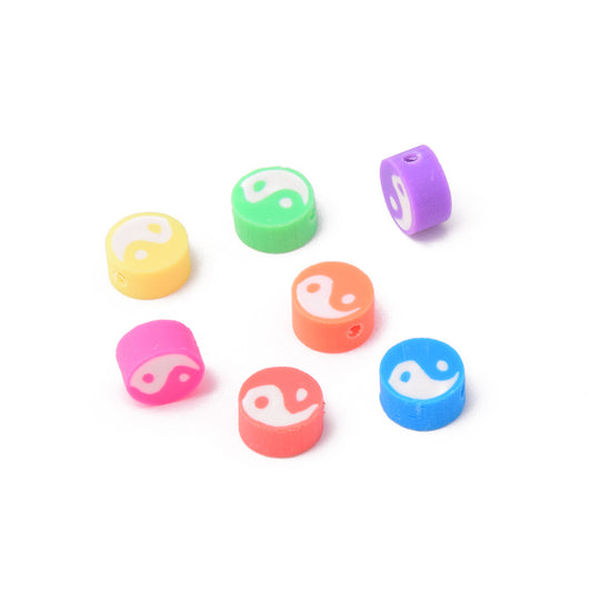 100pcs 10mm Multicolour Tai Ji Polymer Clay Spacer Beads DIY Jewelry Making