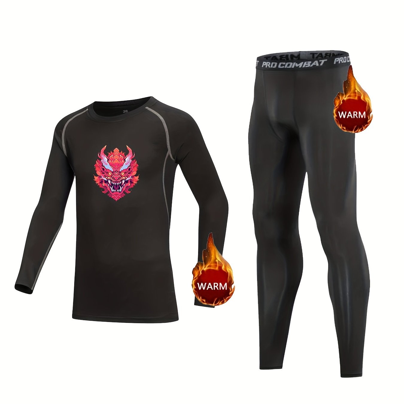 2pcs Kids Compression Fleece Sets Crew Neck Shirt Elastic Waist