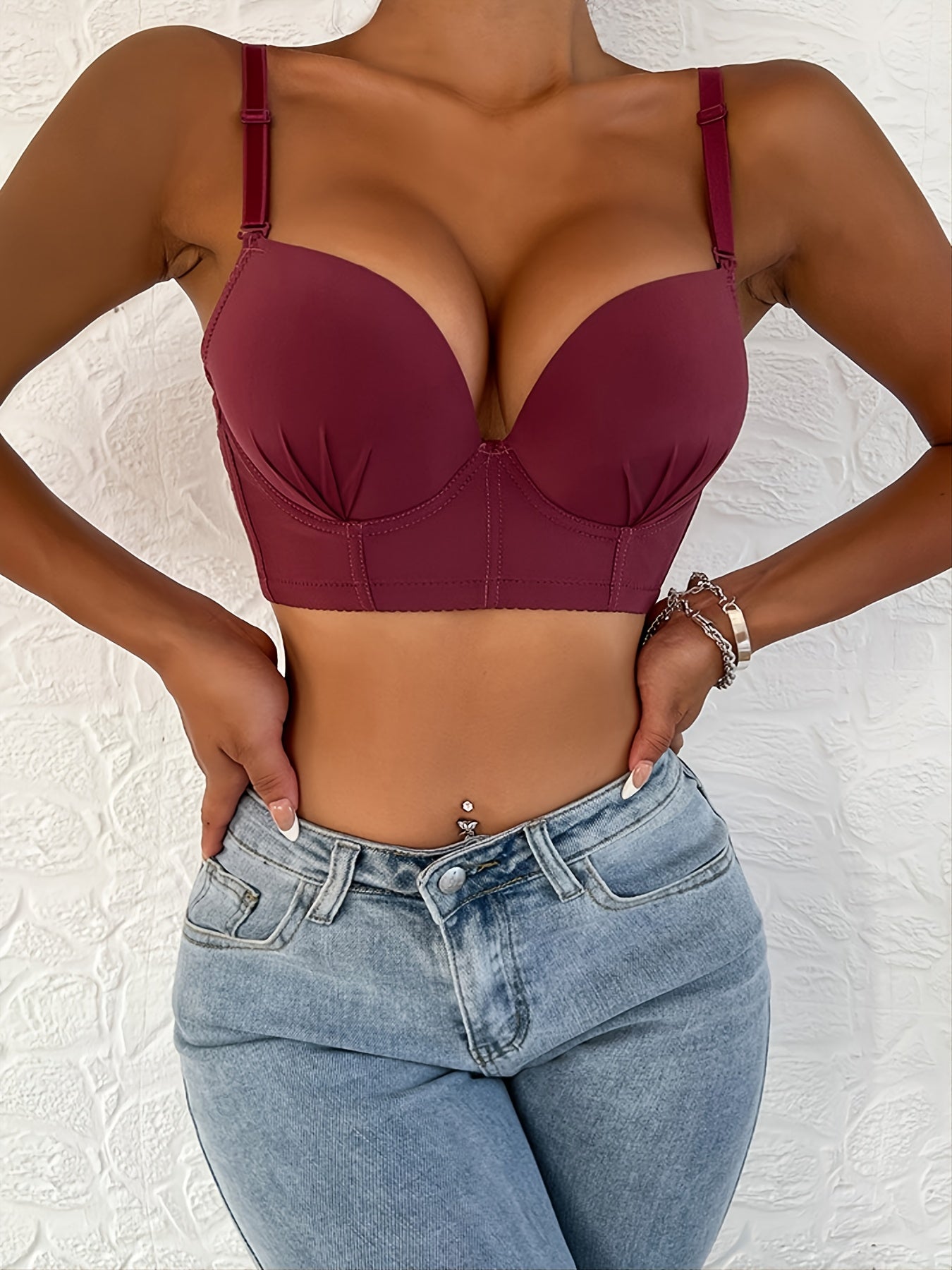 Solid Micro Elastic Push Up Bra Comfortable Three Breasted Underwire Bra