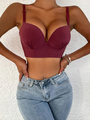 Solid Micro Elastic Push Up Bra Comfortable Three Breasted Underwire Bra